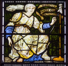Abadía de Paisley, Morris & Co., Edward Burne-Jones, La mujer virtuosa, Ella pone su mano en el huso, 1874